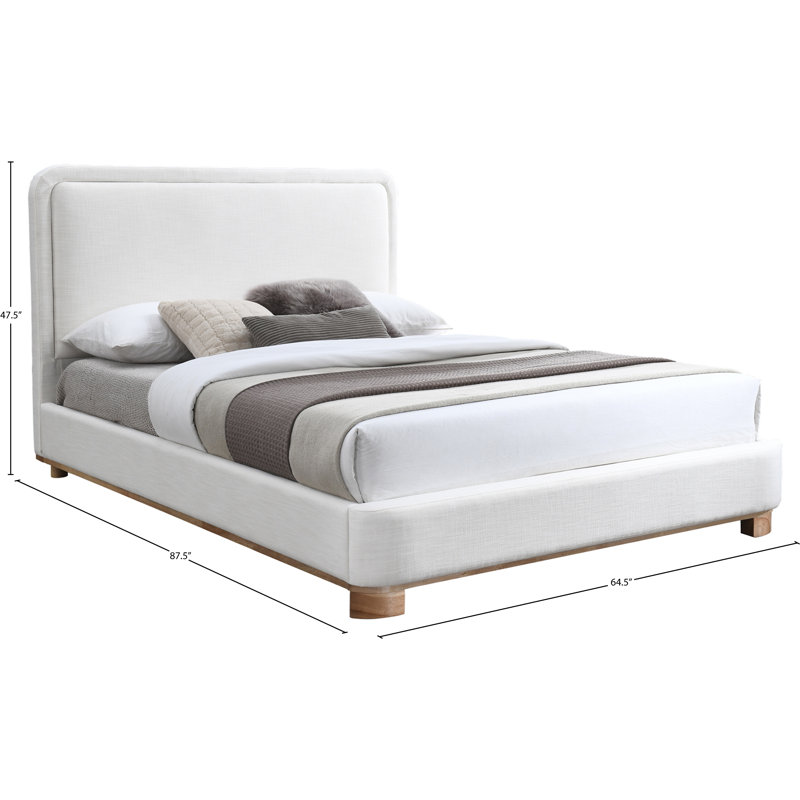 Nolita Tilman Solid Wood Upholstered Platform Bed, Queen, Cream Linen Textured Fabric / Stained Natural
