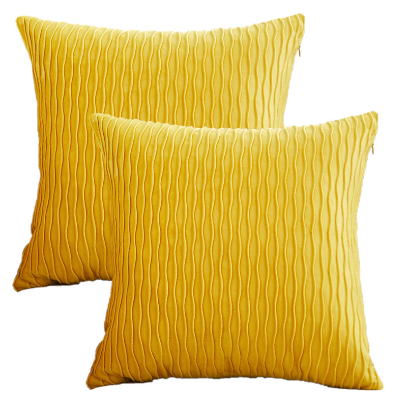 Velvet wave I Square Velvet Pillow Cover, Yellow