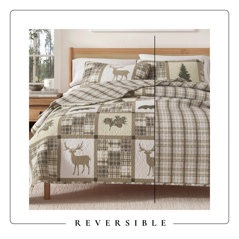 Lodge Patchwork Reversible Quilt Set with Shams, Full/Queen Quilt + 2 Shams, Stonehurst