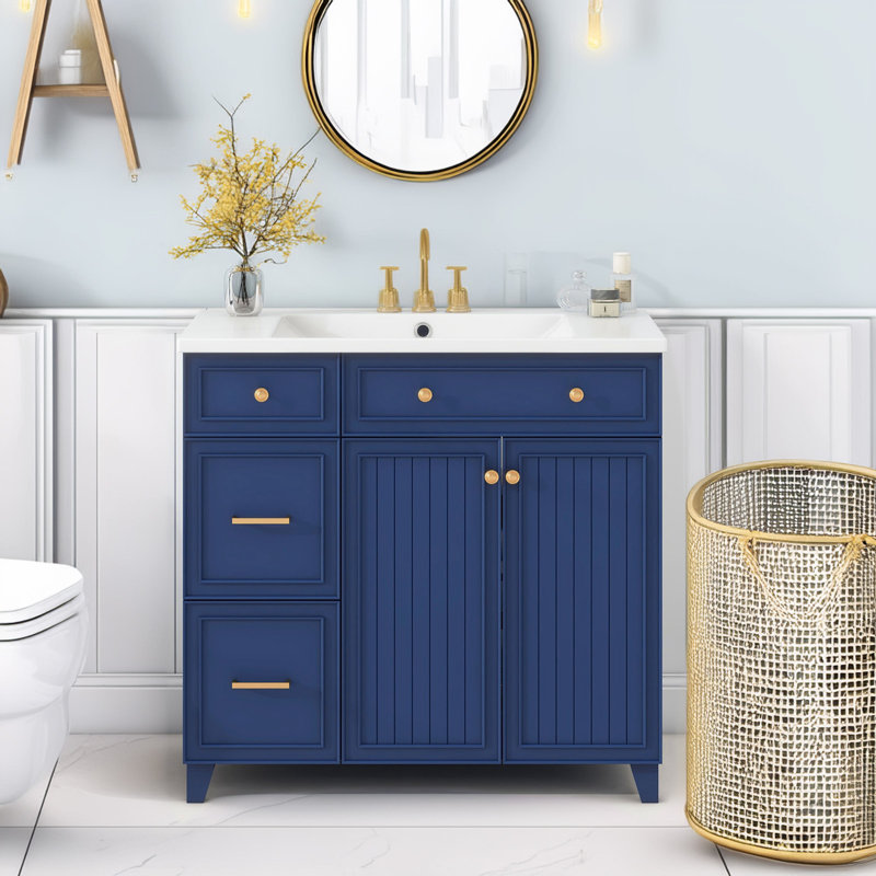 Bathroom Storage 36'' Bathroom Vanity with Top, Navy Blue