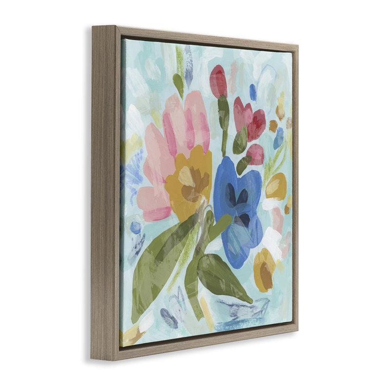 Cadre flottant élégant avec fleurs pop, design par June Erica Vess, H 25 po x l 25 po, Cadre flottant orme Montalcino