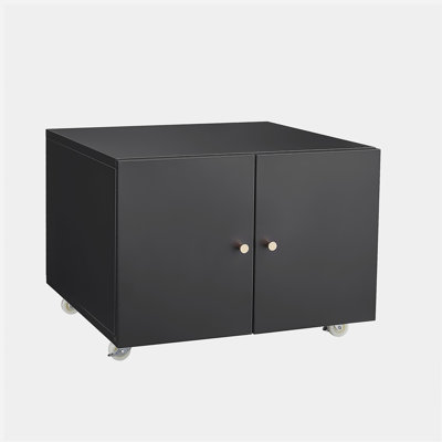 Black Metal Double-Door Printer Cabinet with 360° Lockable Casters, Adjustable Shelves, Waterproof Storage Cabinet for Office / Home / Garage