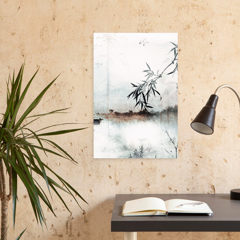Contemporary Art Serene Traditional Tranquil Bamboo Landscape Nature Wall Art by Treechild - Wrapped Canvas Print