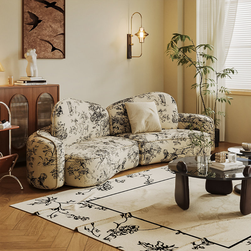 Modern Curved Cream Style Sofa, 30.71" H x 94.49" W x 28.35" D