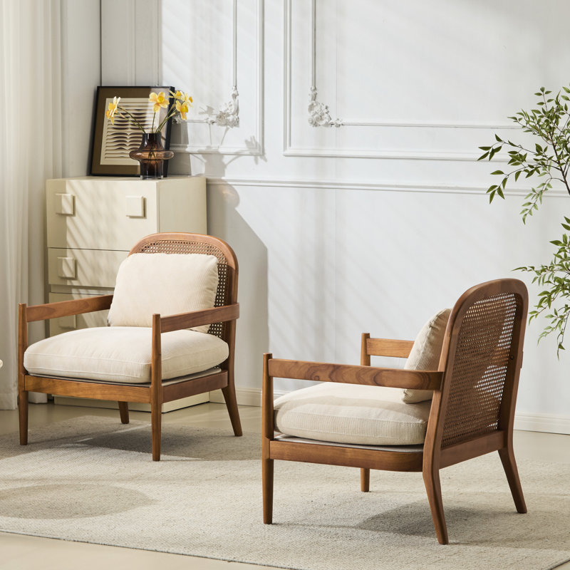 Ensemble de 2 fauteuils d'appoint, fauteuils de salon, chambre à coucher, coin lecture, Beige, Marron clair