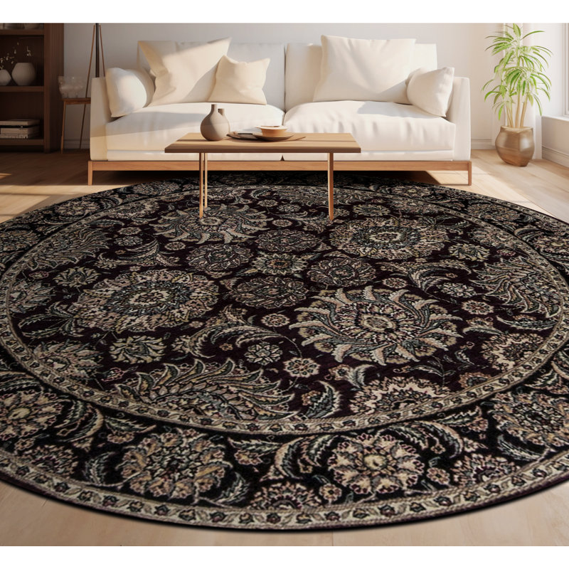 Tapis rond brun de haute qualité noué à la main