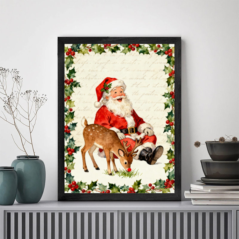 Art mural rétro noir de Noël avec père Noël, impressions de style rétro, H 11 po x l 9 po