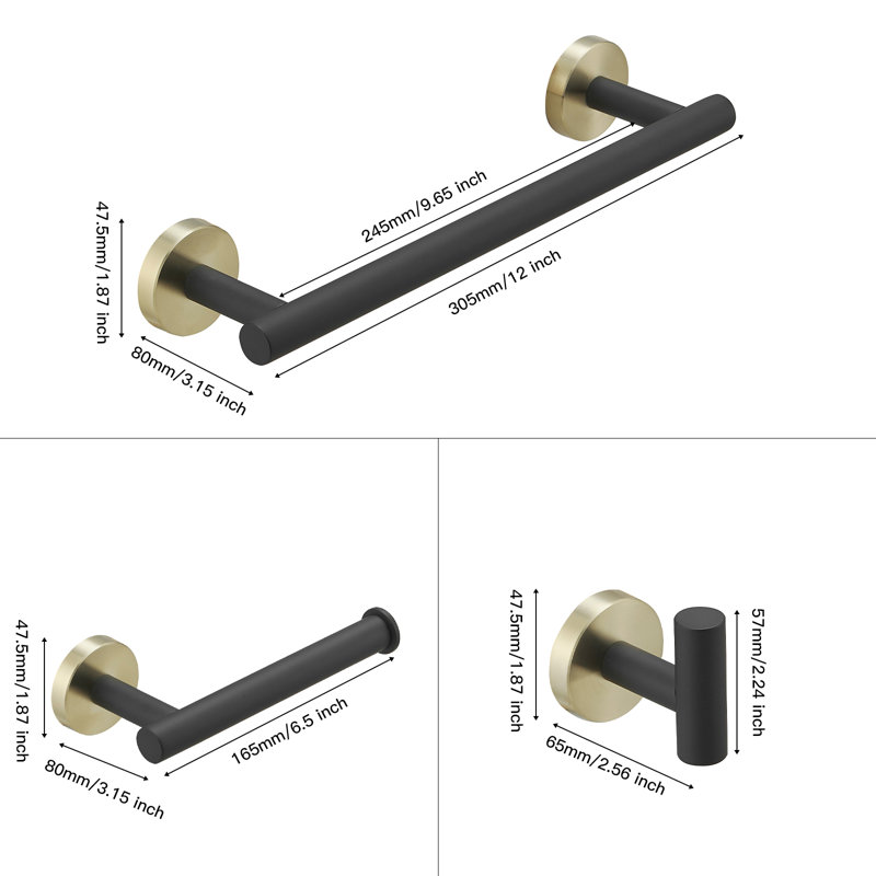 4 - Piece Bathroom Hardware Set, Gold/Black