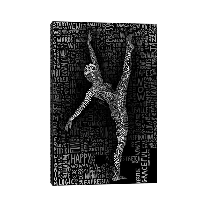 Reproduction d’art textuel « Dancer » par Ben Heine, Toile tendue, H 60 po x l 40po x P 1,5 po, Pas de tapis