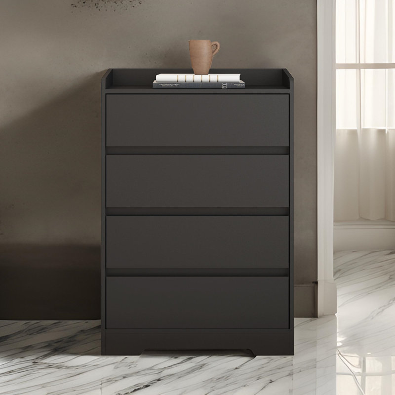 Commode 4 tiroirs, commode sans poignée, commode pour chambre à coucher 100% imperméable, armoire en bois moderne avec cadre robuste