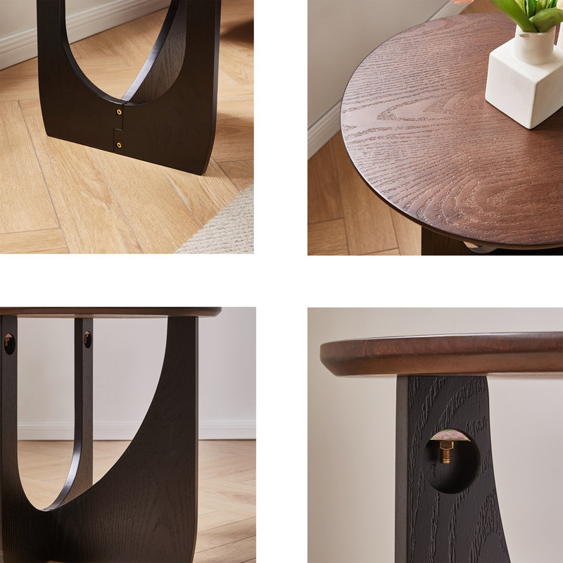 Solid Wood Top End Table, Natural+Black