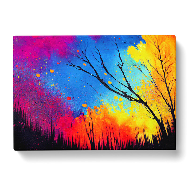 Paint Splatter Trees Abstract - Wrapped Canvas Print, 35cm H x 50cm W x 3cm D