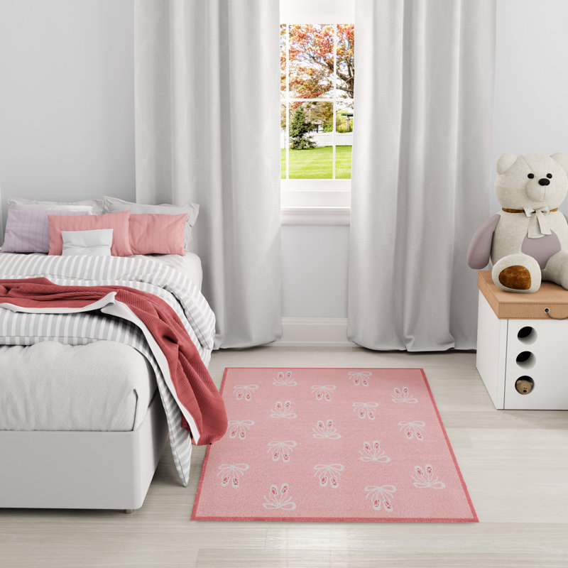 Arranjeet Machine Washable Pink Indoor Rug, Rectangle 3'5" x 5'