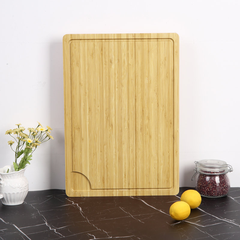 Très grande planche à découper en bambou 20 po x 14 po - Bloc de boucher réversible avec rainures profondes. Pré-huilé, facile à transporter grâce aux poignées