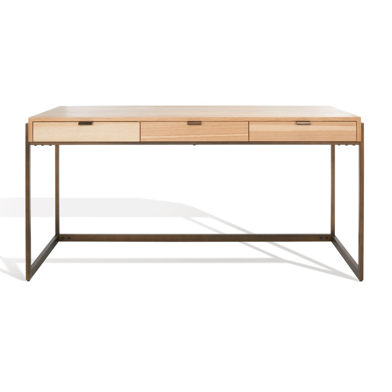 Vera Solid Wood Writing Desk, Walnut/Antique Brass