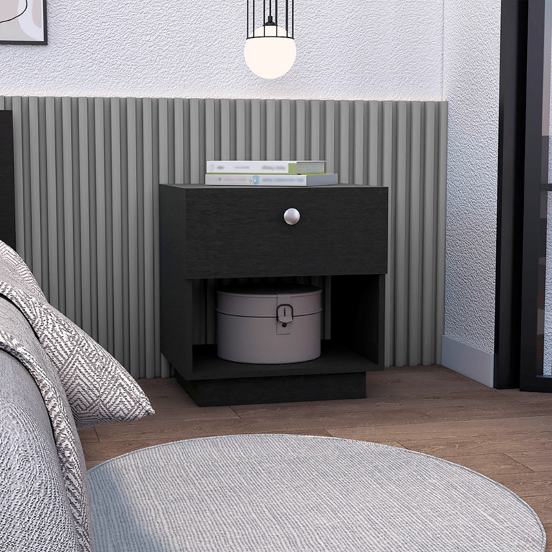 1 Drawer Nightstand, Open Lower Shelf, Secure Storage