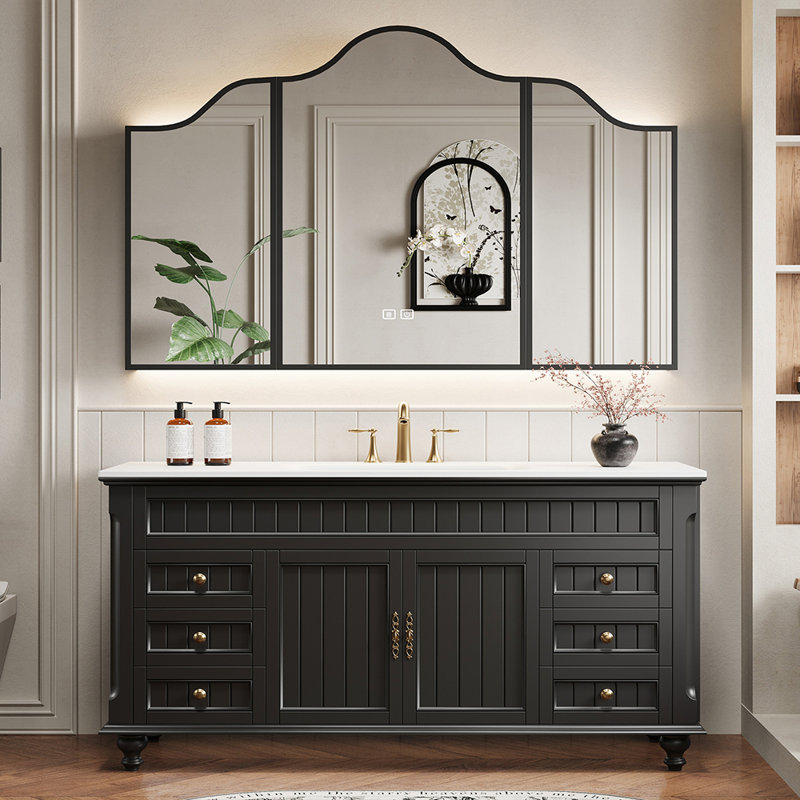 Armoire de salle de bain américaine, Noir, H 32,28 po x l 59,06 po x P 21,65 po