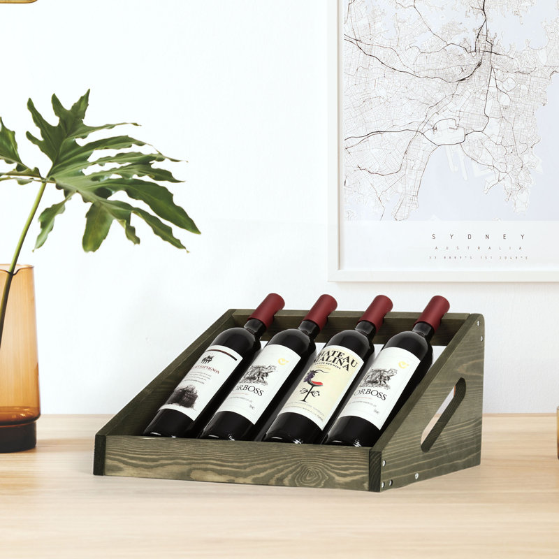 Kaleia 4 Bottle Solid Wood Tabletop Wine Bottle Rack in Green