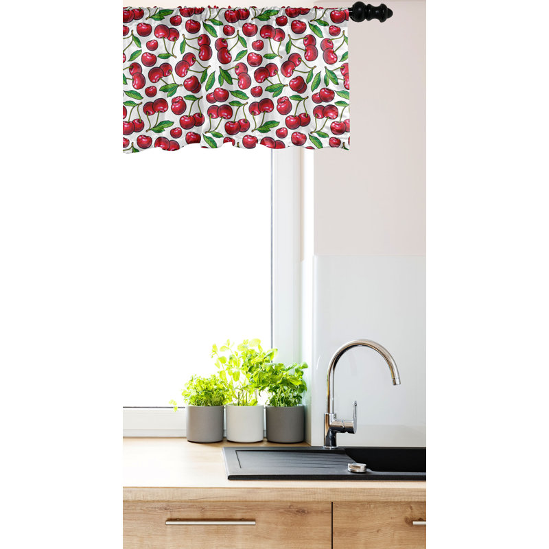 Raspberry Dark Pink Cherry Print Satin Valance 42" x 12"