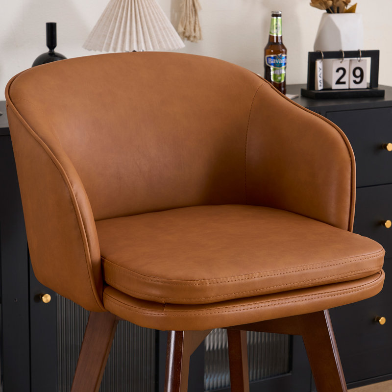 Tabouret de bar Allis Mid-Century, Similicuir brun, 1