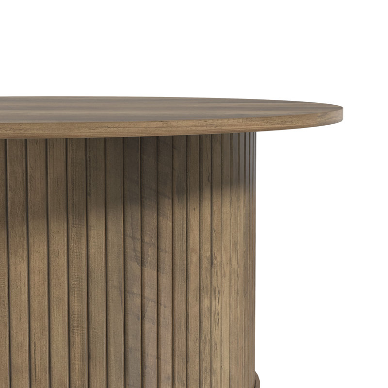 Aurel Modern 31.1" Fluted Round Living Room Coffee Table, Knotty Oak