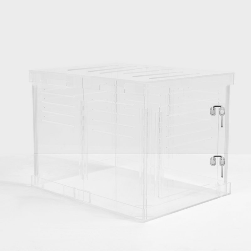 Large Clear View Pet Crate with Silver Latch, Linen
