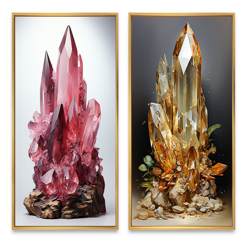 «Pink Spiritual Stone Rhodonite», 2 pièces, H 24 po x l 20 po, Encadrement doré