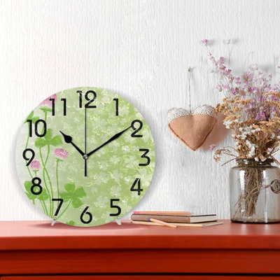 Horloge murale Naanle à motif de trèfle à feuilles rondes, 9,5 pouces, à quartz, à piles, pour la maison, le bureau et l'école
