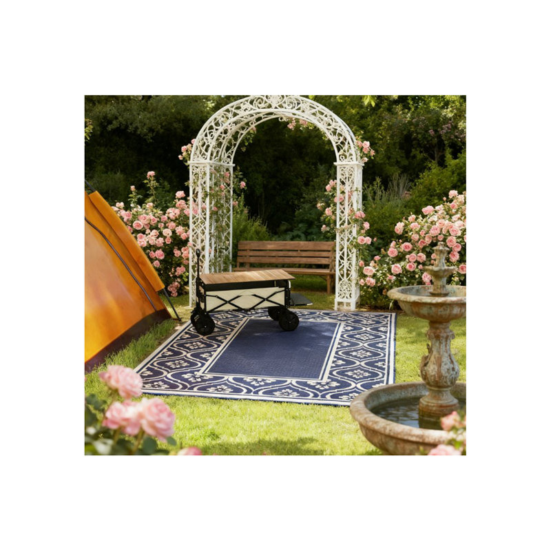 Outdoor Rug,Patio Rug,Reversible Outdoor Rug,Waterproof Plastic Straw With Carry Bag, Blue/White, Rectangle 8' x 10'