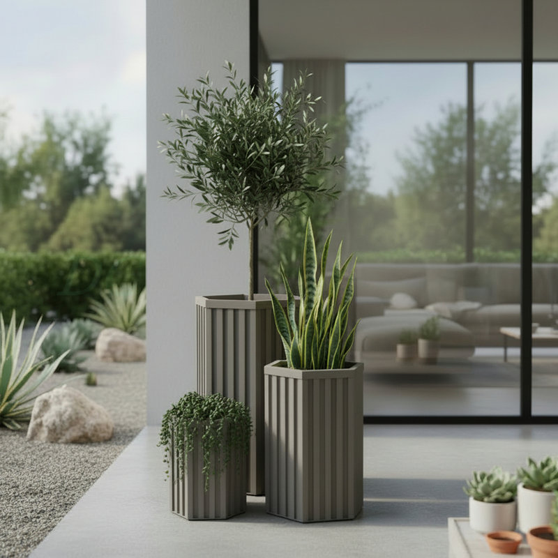 Jardinière à colonne hexagonale MD, Gris brun, H 22,28 po x l 13,52 po x P 11,77 po