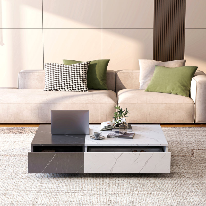 Table basse moderne et noire avec deux espaces de rangement