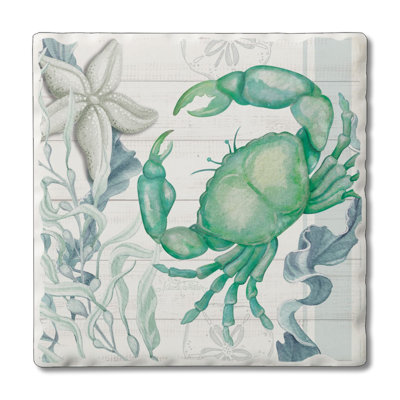 Sous-verre à carreaux simple crabe Beach Therapie Créez votre propre ensemble