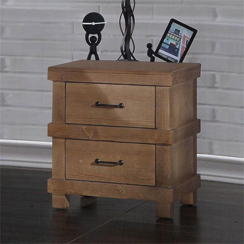 Wooden Nightstand With 2 Drawers