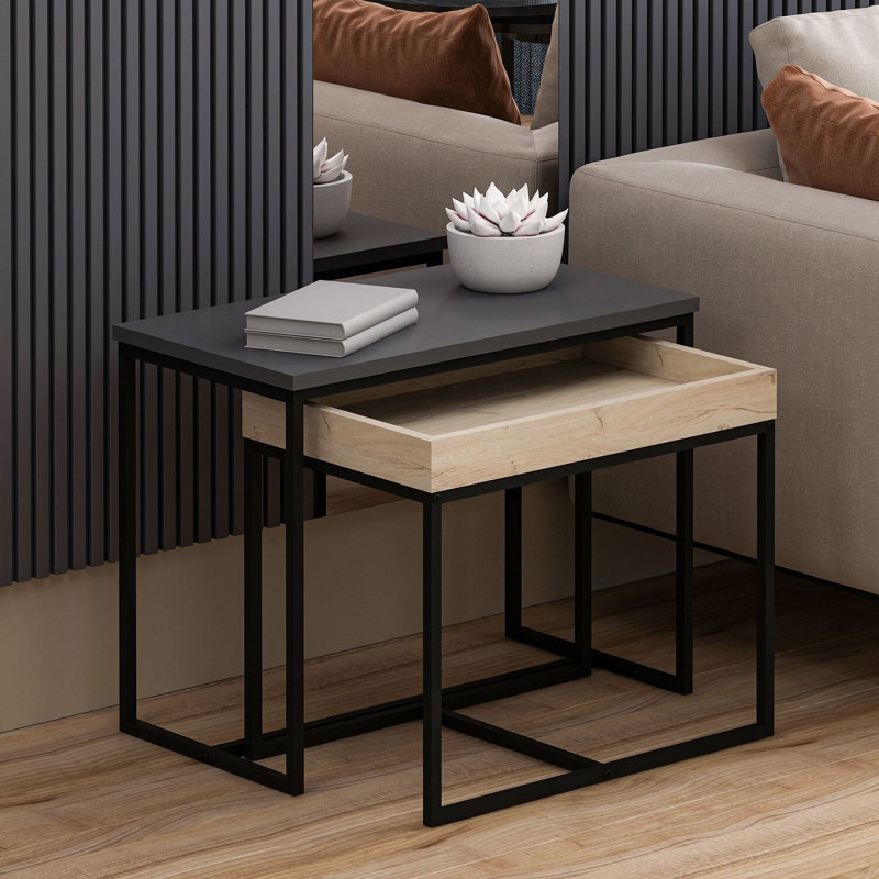 Modern Anthracite Side Table, 25.6 x 19.7 x 13.8 inches | 100% Melamine Coated Particle Board, Thickness: 0.7 inches | Stylish Industrial Design, Perfect for Living Room & Bedroom, Durable & Elegant Finish