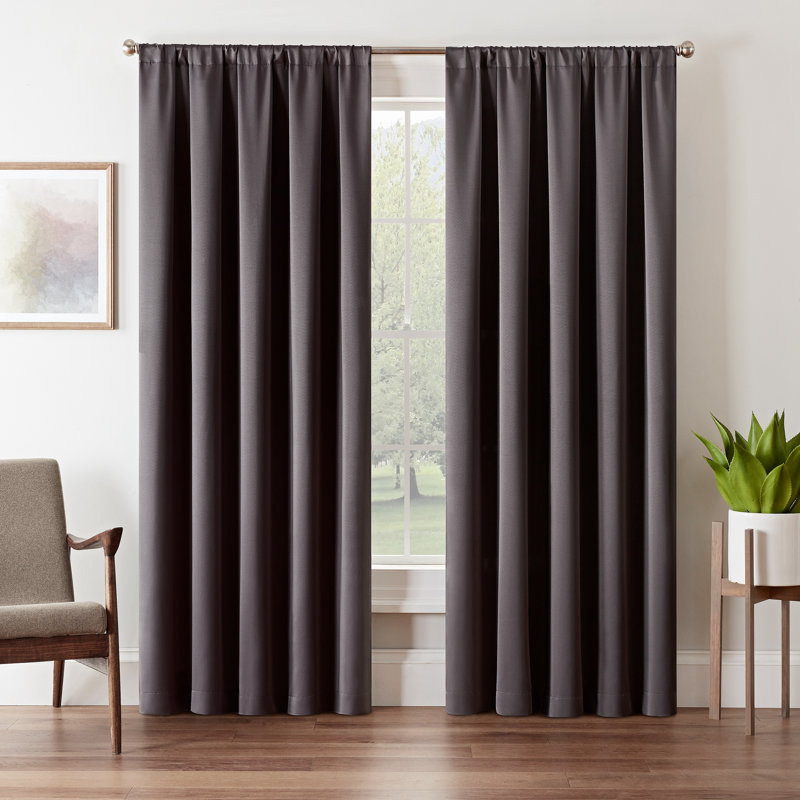 Tricia Solid Curtain Panel, Room Darkening Rod Pocket Curtain Thermapanel (1 Panel), Gray, 52" W x 95" L