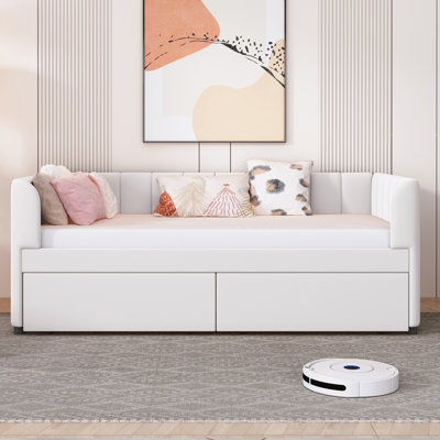 Lit de jour simple rembourré avec dossier ergonomique et 2 tiroirs