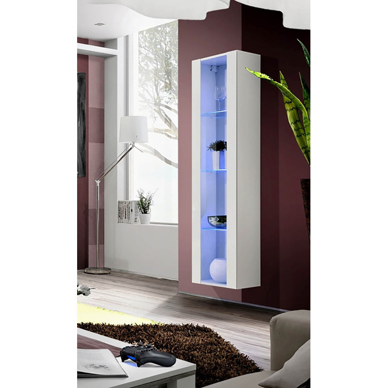 Balroop 15.75" Floating Bookcase with 16-Color LED Lighting, High Gloss Finish, Gray, (2 Shelves) 50" H x 15.75" W x 11.5" D