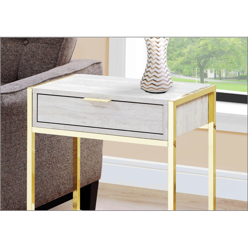 Modern Accent Table With Storage Drawer, Gold, Beige
