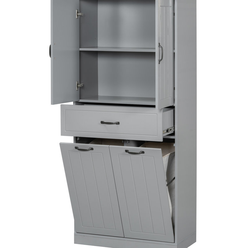 Rangement de salle de bain gris avec tablette peinte et réglable, basculement, portes et tiroir pour la maison en gris, Gris