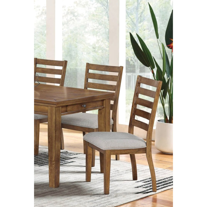 De 2 chaises de salle à manger transitionnelles, noyer et gris, dossier en bois massif, coussin de siège rembourré en tissu à 100% et 2 côtés, résistance à la saleté