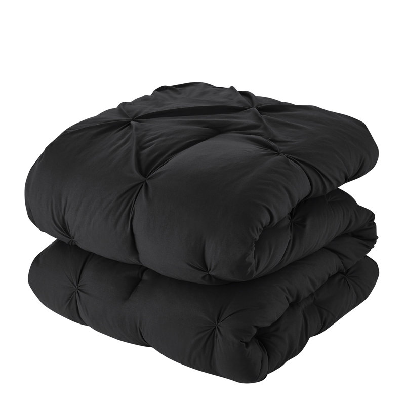 8 Piece Bed In A Bag Pintuck Comforter Set with Bed Sheets, King, Black