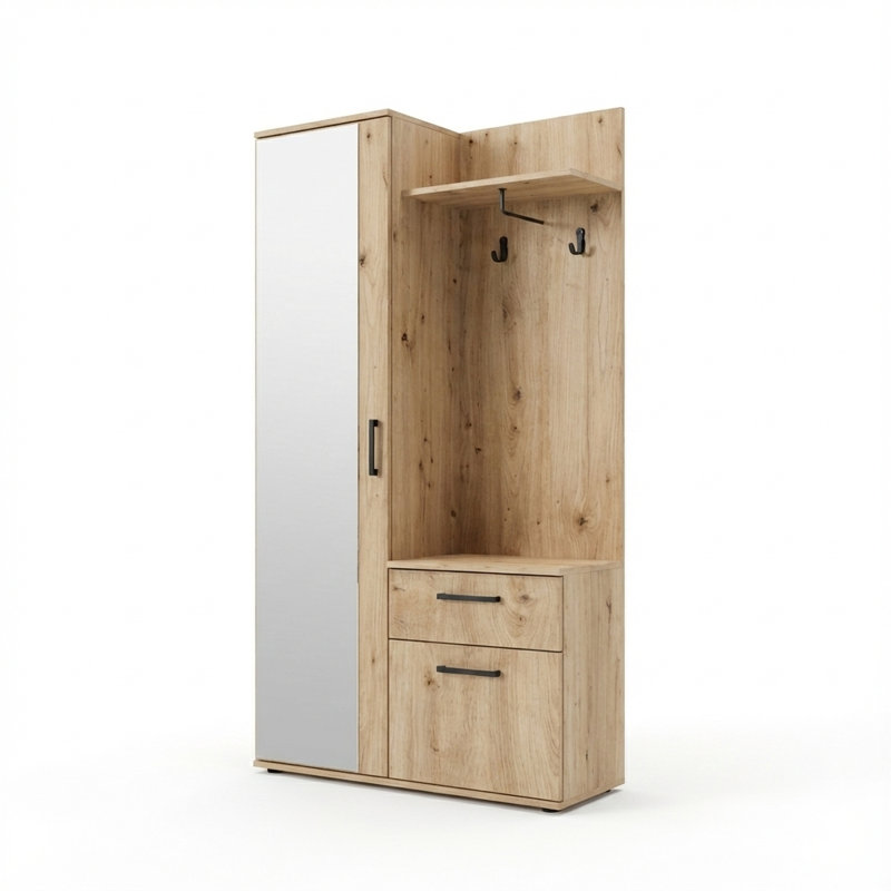 Hall Tree 97cm Wide with Shoe Storage, Oak