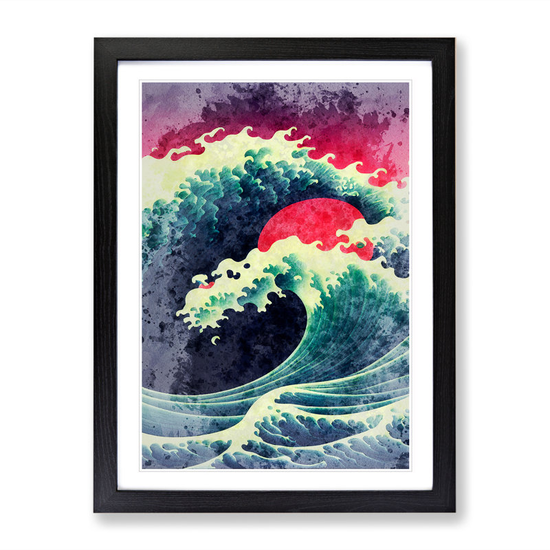 Watercolour Japanese Wave No.2 - Wall Art, White, Black Frame, 64cm H x 46cm W