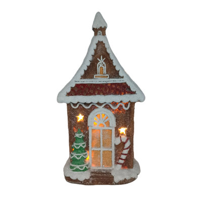 Maison en pain d'épice avec arbre de Noël et canne en bonbon à DEL - 18,5 po