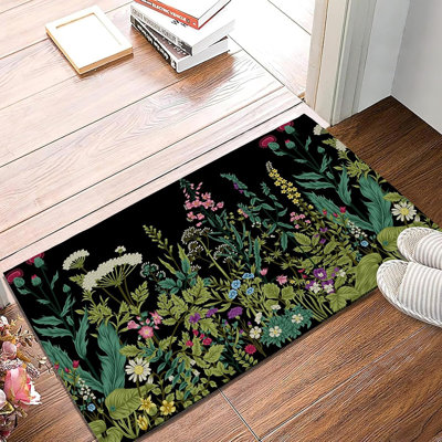 Tapis de porte anti-dérapant multicolore Herbs And Wild Flowers pour entrée printanière, maison intérieure, cuisine ou salle de bain