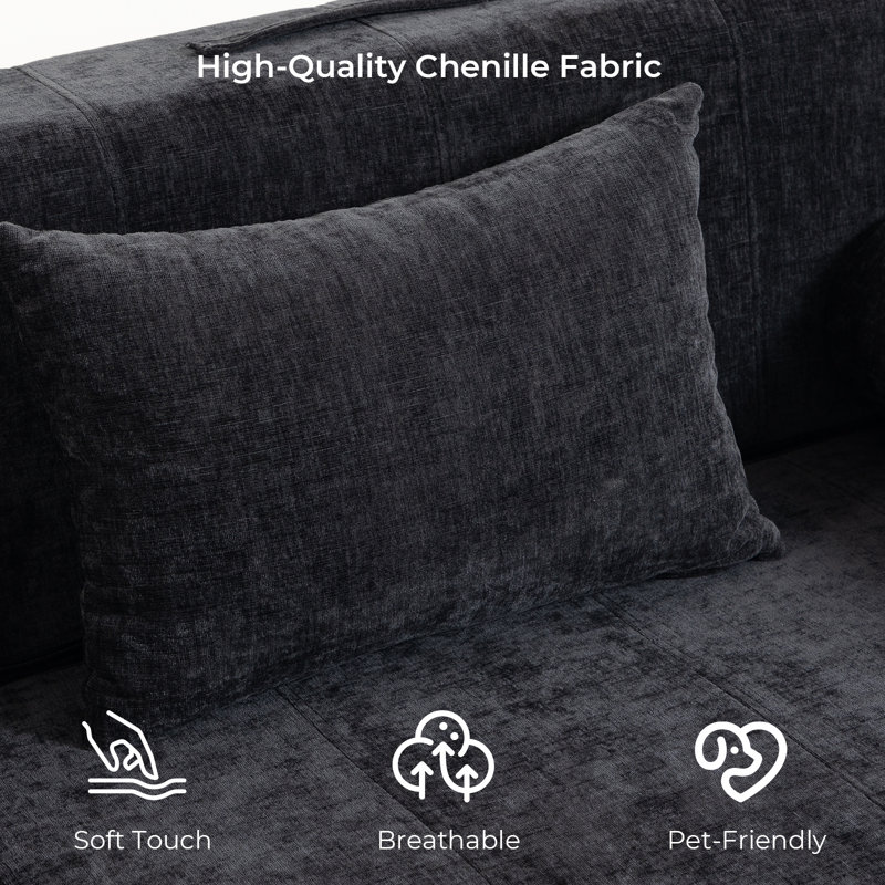 3 Seater Sofa, Dark Grey Chenille, Dark Grey