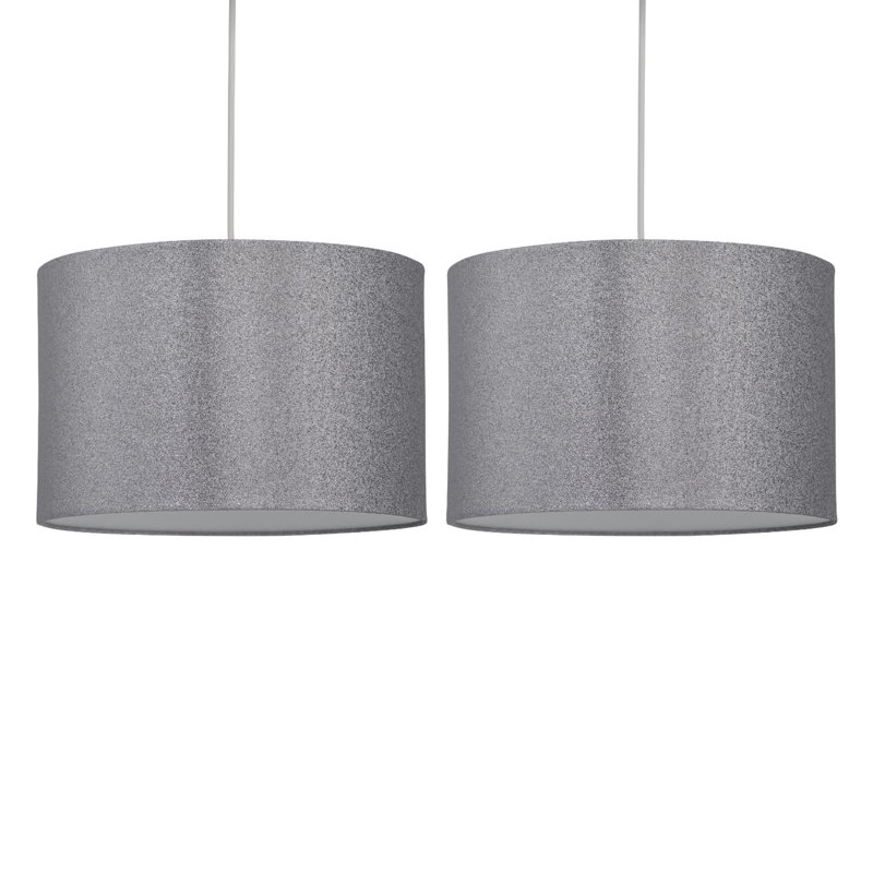 18cm H Cotton Drum Pendant Shade ( Uno ) in Grey