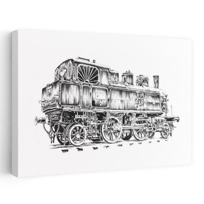 Dessin de locomotive à vapeur vintage - Affiche murale rétro industrielle classique