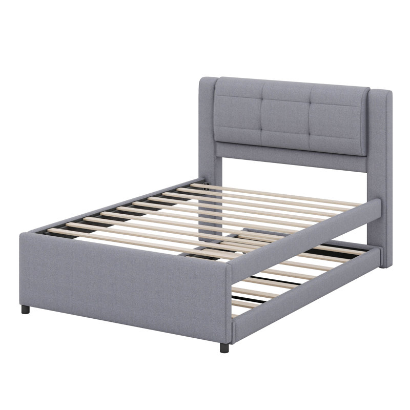 Lit plateforme double avec lit gigogne et lit gigogne double, gris