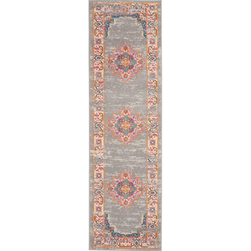 Abbate Oriental Gray/Pink Area Rug, Runner 2'2" x 10'